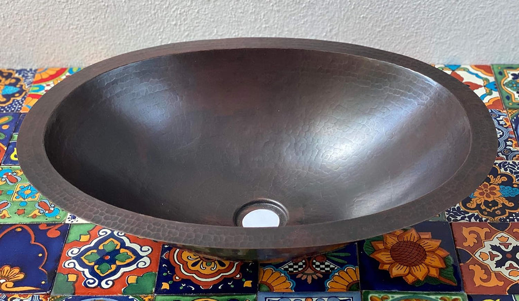 19 x 14 Oval Copper Bathroom Sink Hand Hammered Dual Mount D3654