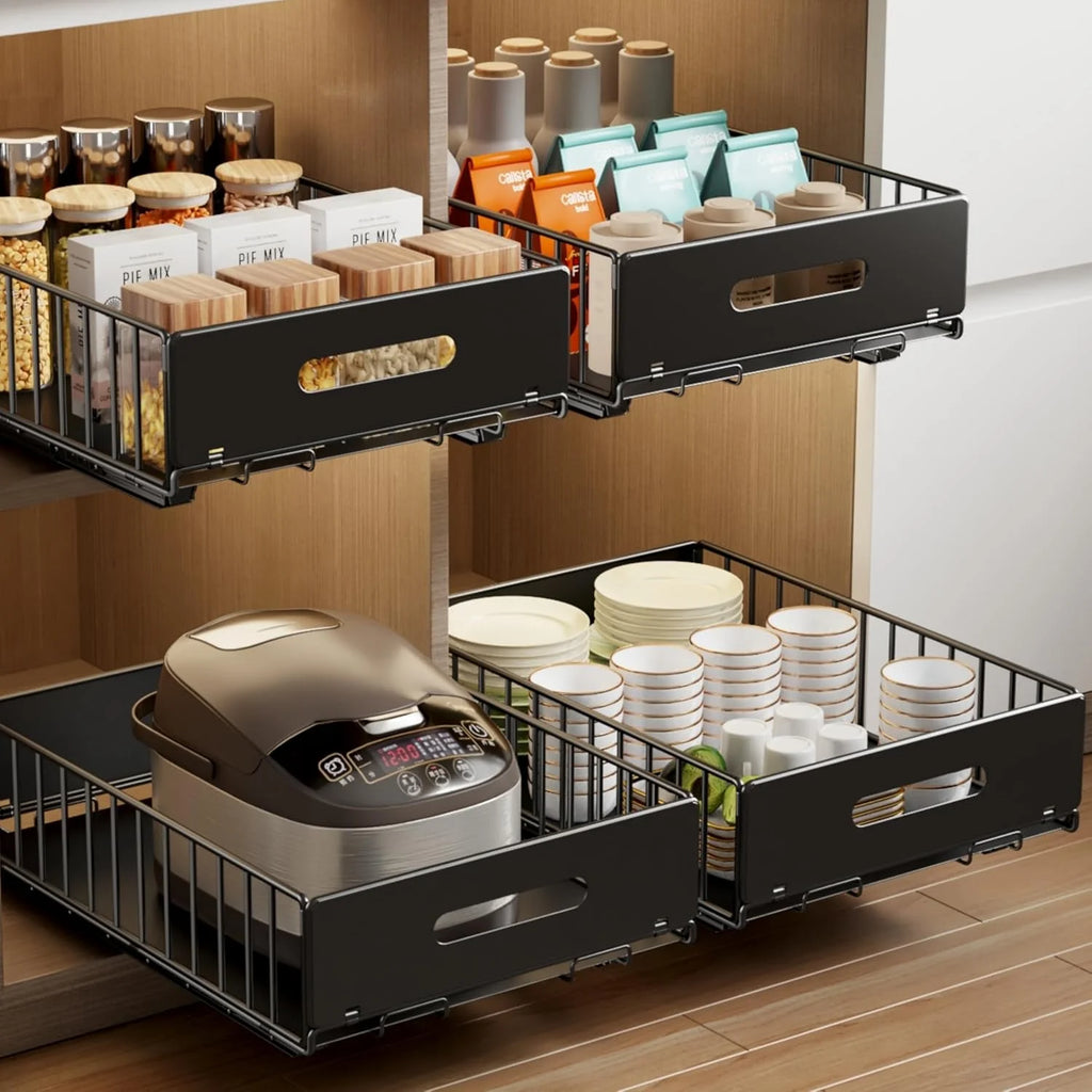 2 Pack Black 21.8 Deep Pull Out Cabinet Organizer with 8 Dividers S246