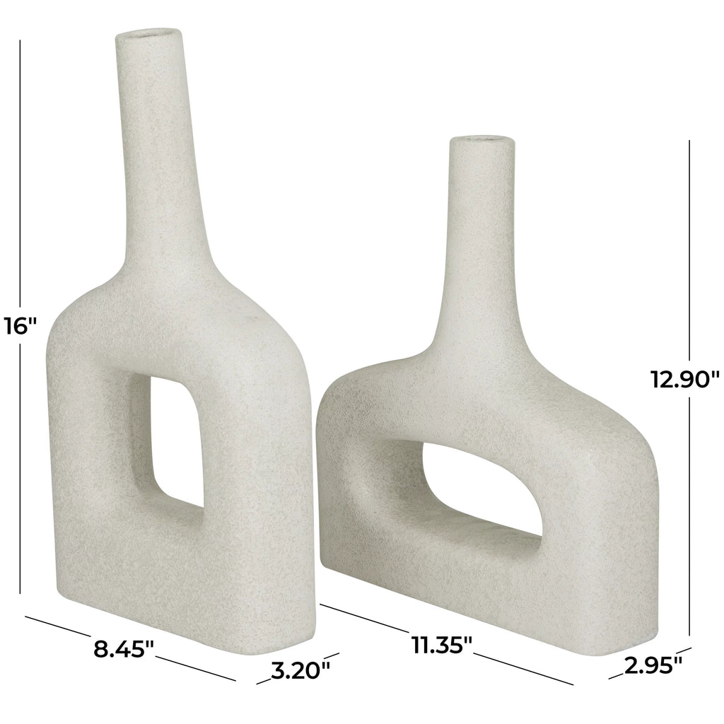 16" 13"H White Ceramic Vase Set of 2 A7150