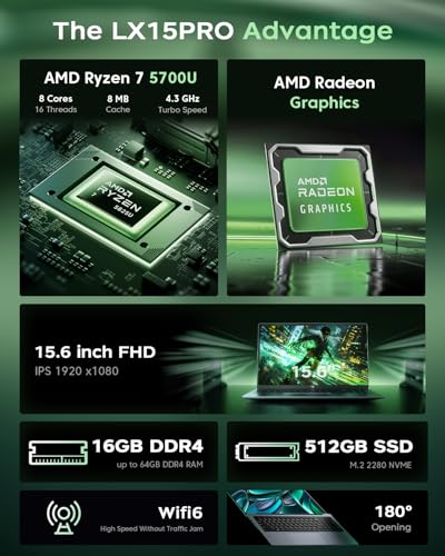 15.6-in AMD Ryzen 7 5700U Laptop 16GB DDR4 512GB NVMe SSD H849