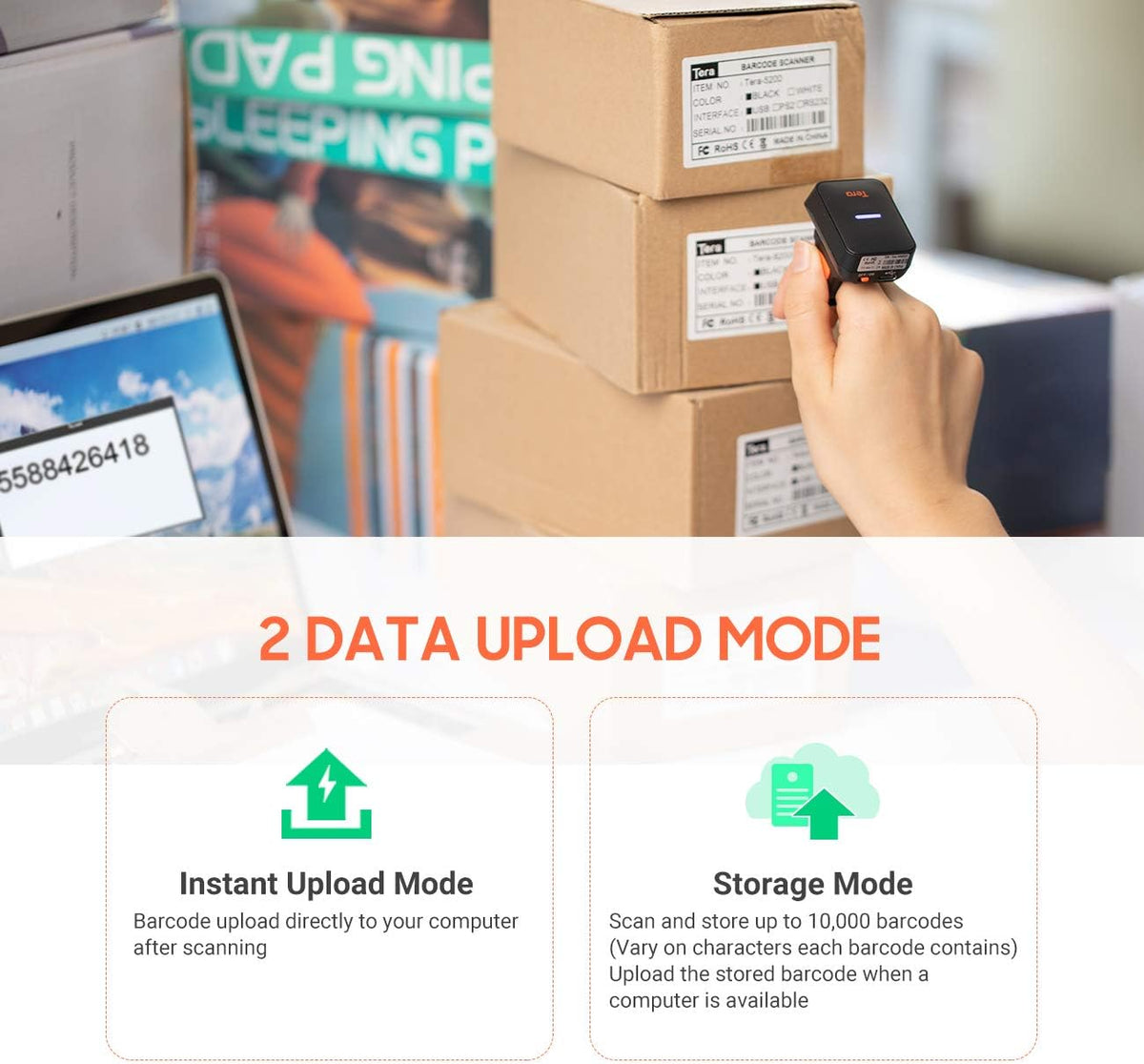 Wireless Ring Barcode Scanner with Bluetooth H8768