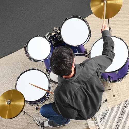 5-Piece Full Size Complete Adult Drum Set with Cymbal Stands, Stool, Drum Pedal, Sticks, Floor Tom - Dark Blue Sparkle K83519