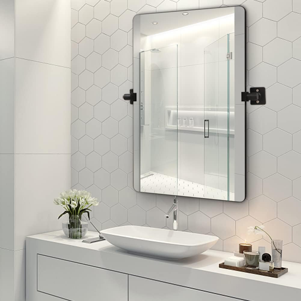 Black Aluminum Alloy Frame Pivot Rectangle Bathroom Mirror Z944735