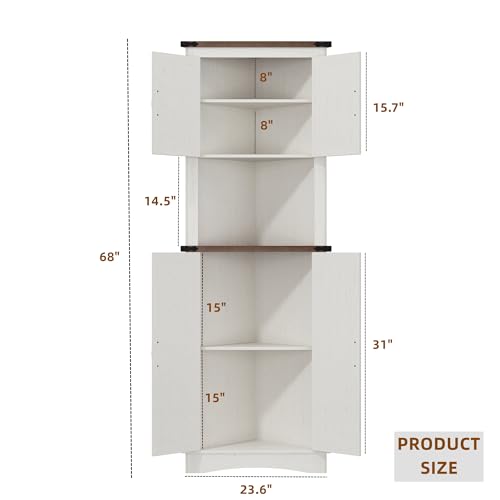 Antique White Tall Corner Cabinet with 4 Doors and Adjustable Shelves H18481