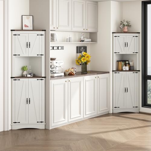 Antique White Tall Corner Cabinet with 4 Doors and Adjustable Shelves H18481