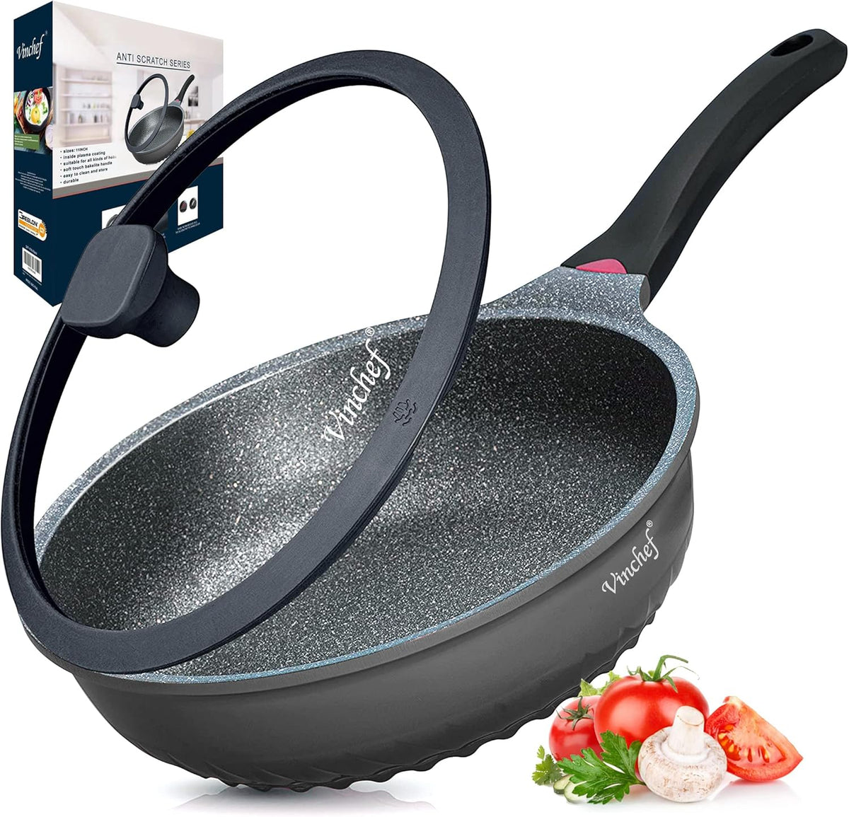 11In Nonstick Aluminum Deep Skillet with Lid S113