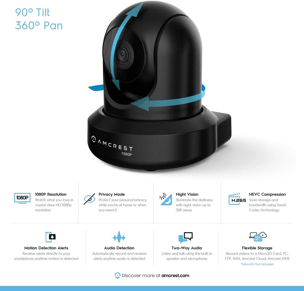 1080p WiFi Indoor Pan/Tilt Security IP Camera Black A742