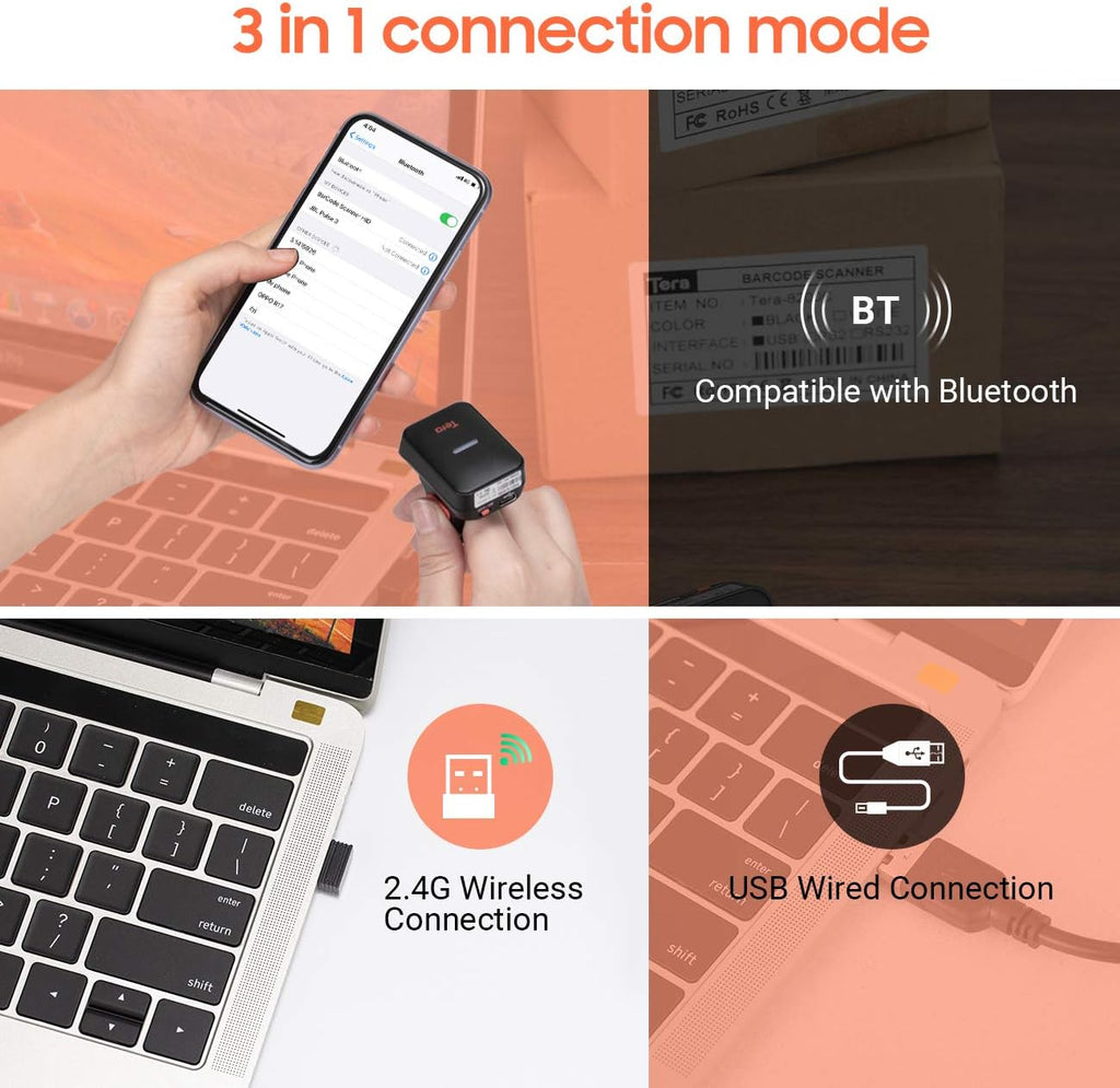 Wireless Ring Barcode Scanner with Bluetooth H8768