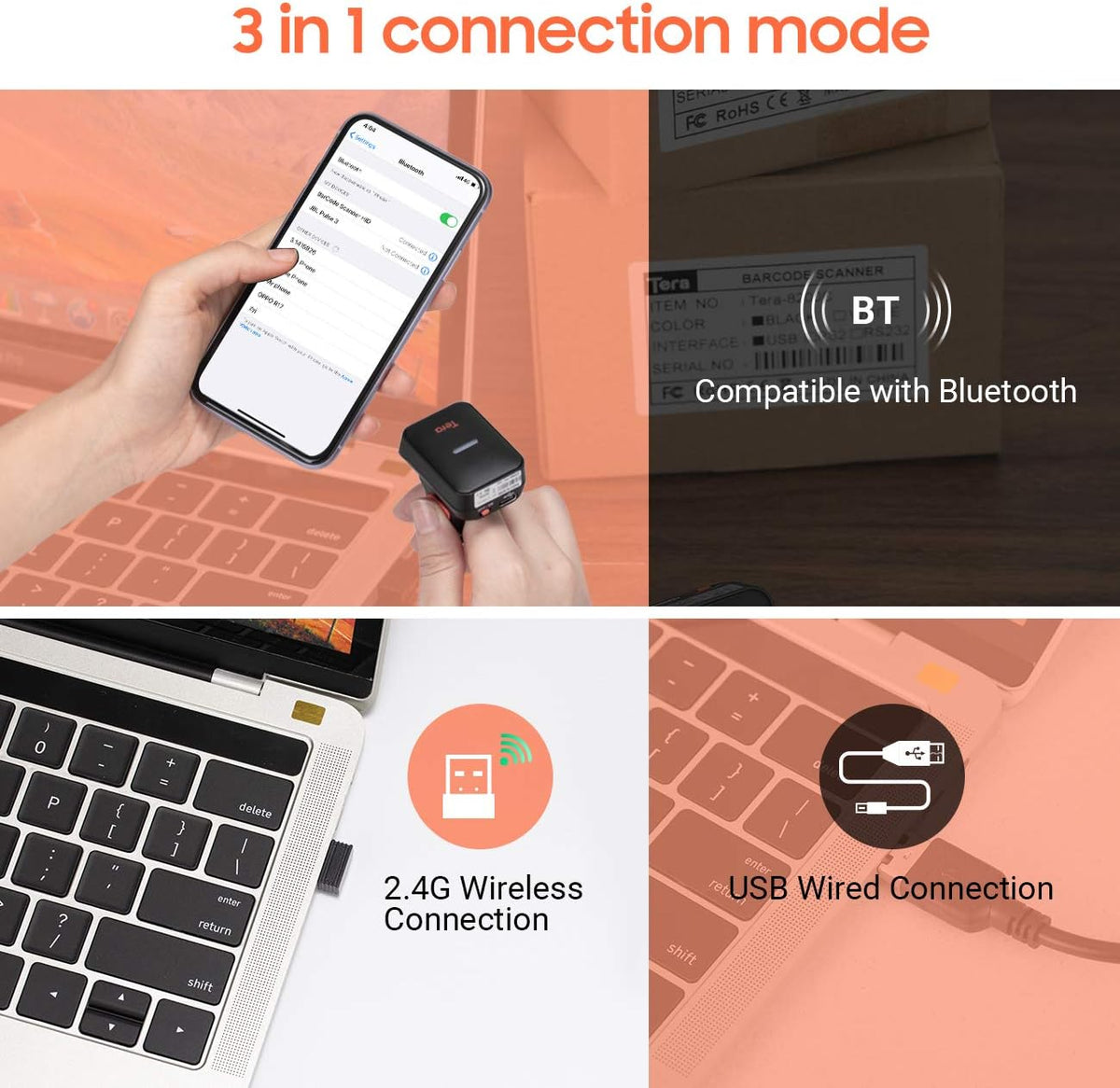 Wireless Ring Barcode Scanner with Bluetooth H8768