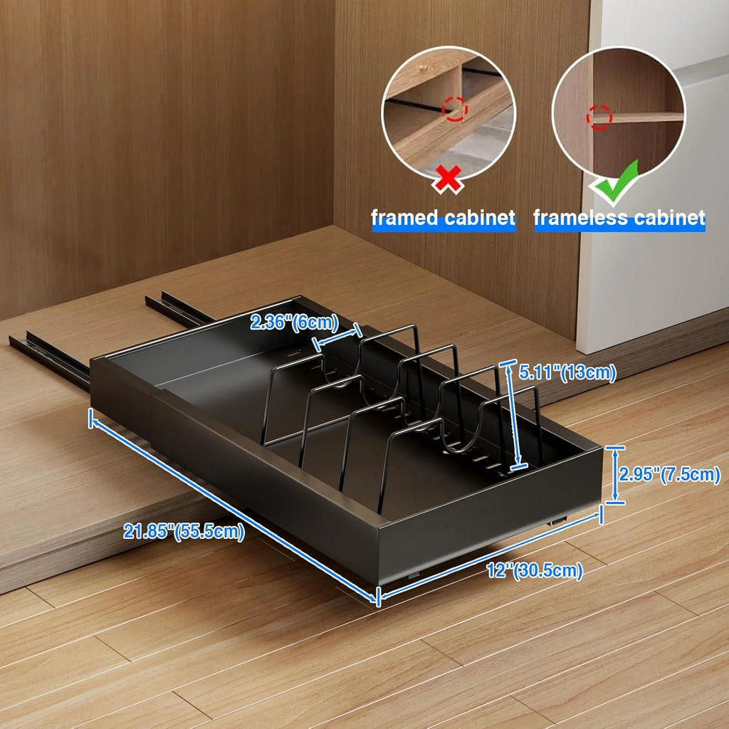 2 Pack Black 21.8 Deep Pull Out Cabinet Organizer with 8 Dividers S246