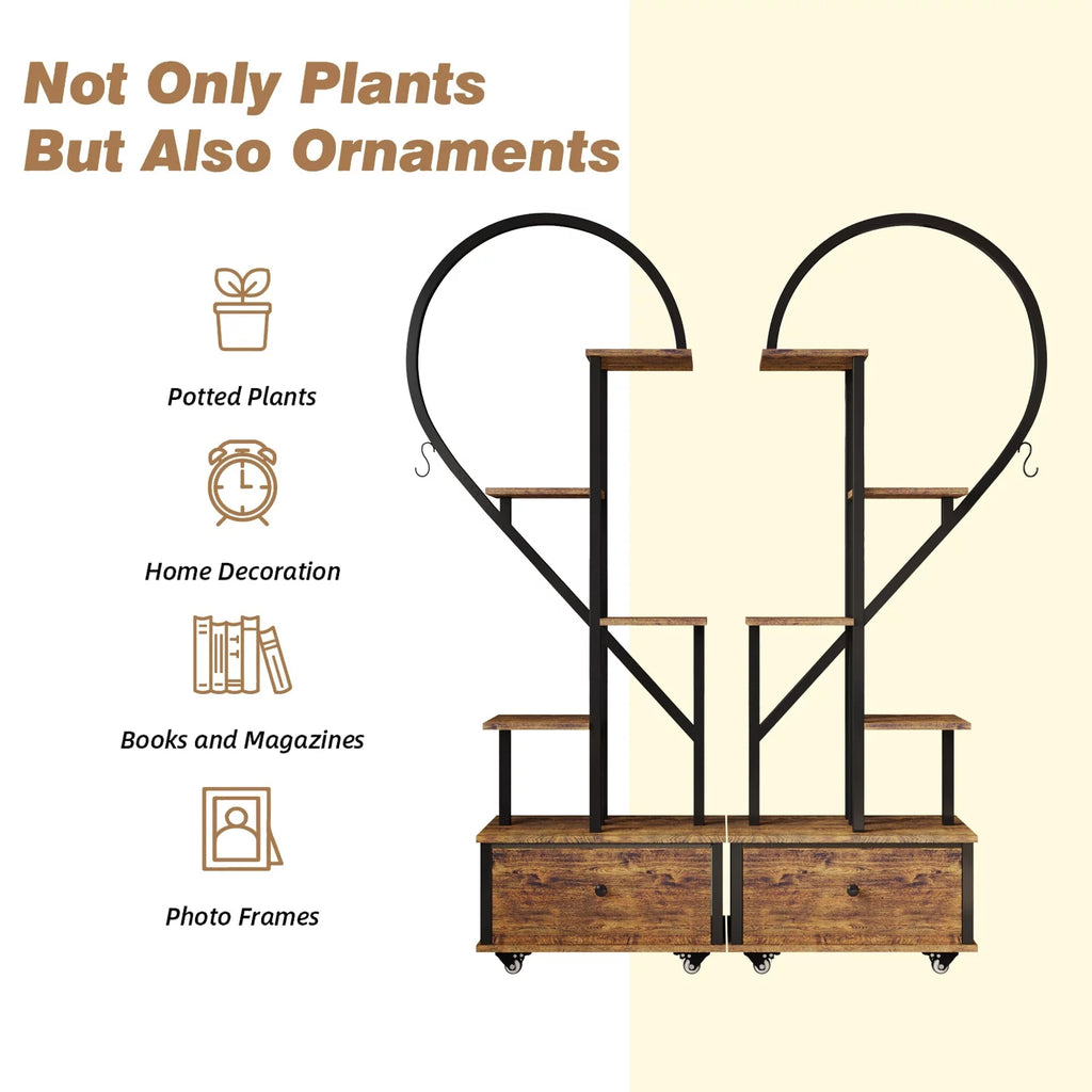 6 Tier Metal Plant Stand with Drawer and Roller, 2pcs Y4580
