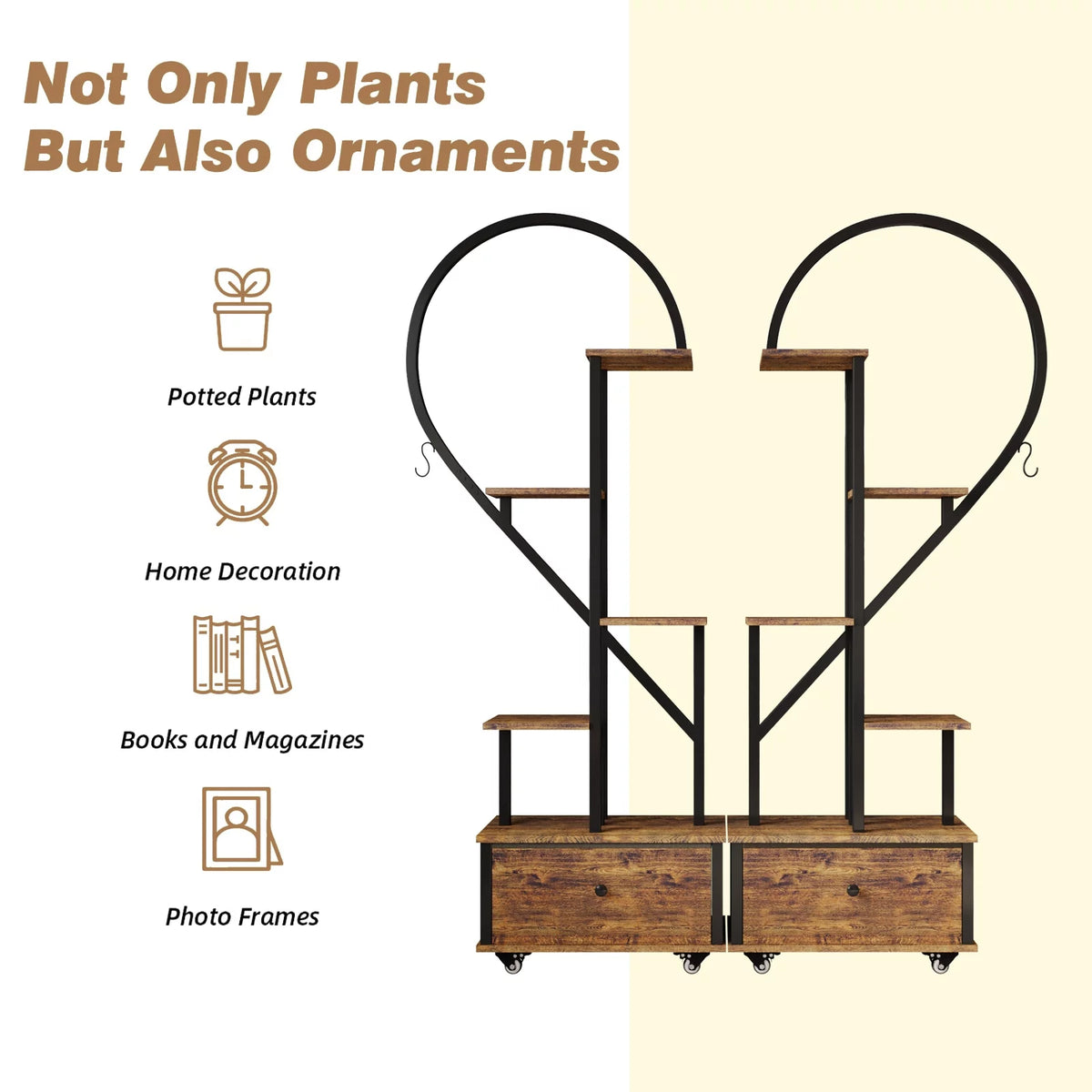 6 Tier Metal Plant Stand with Drawer and Roller, 2pcs Y4580
