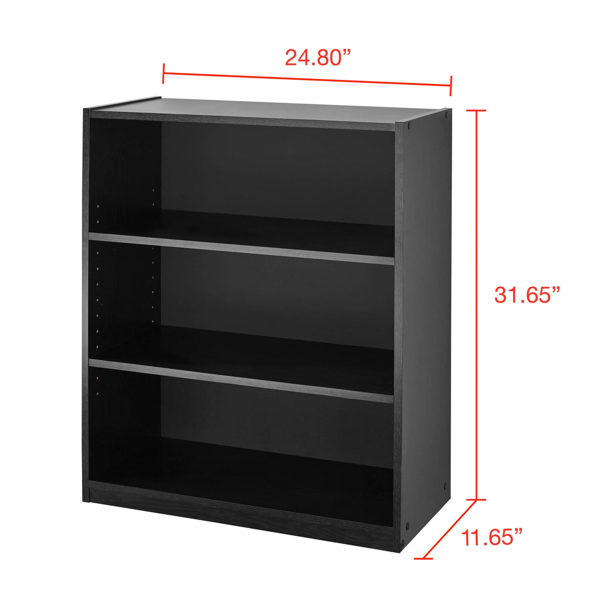 3-Shelf Bookcase with Adjustable Shelves, Black Oak L532011