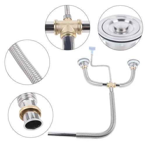Silver Flexible Double Bowl Drain Hose G1066