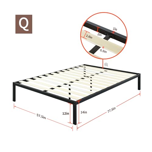 18 Inch Tall Heavy Duty Steel Slat Bed Frame Full Black H95253