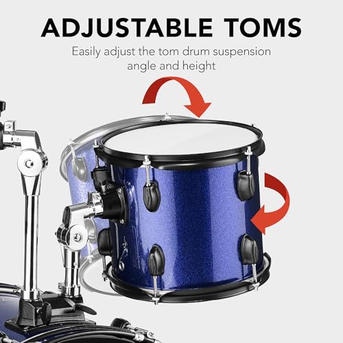 5-Piece Full Size Complete Adult Drum Set with Cymbal Stands, Stool, Drum Pedal, Sticks, Floor Tom - Dark Blue Sparkle K83519