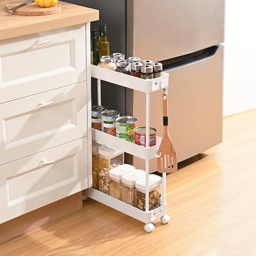 Slim Rolling Storage Cart, 4 Tier, White V4160