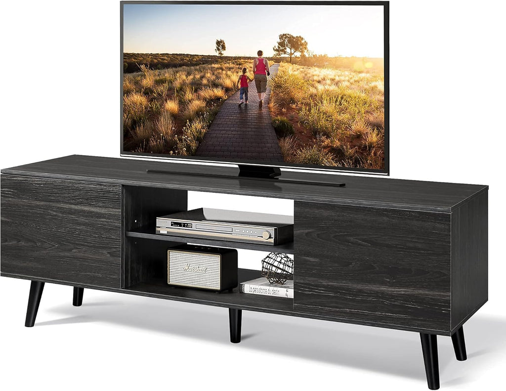 Black TV Stand with Storage Cabinet and Open Shelves V23420