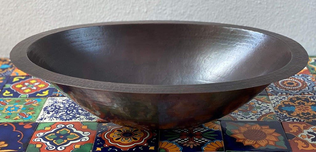 19 x 14 Oval Copper Bathroom Sink Hand Hammered Dual Mount D3654