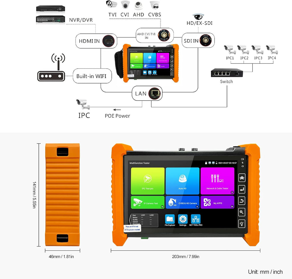 IP Camera Tester 8MP 7inch IPS Touch Screen POE WiFi 4K N2061