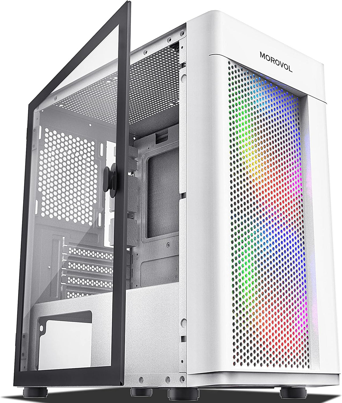 White Mesh Micro-ATX Computer Case with Tempered Glass Panel C77563