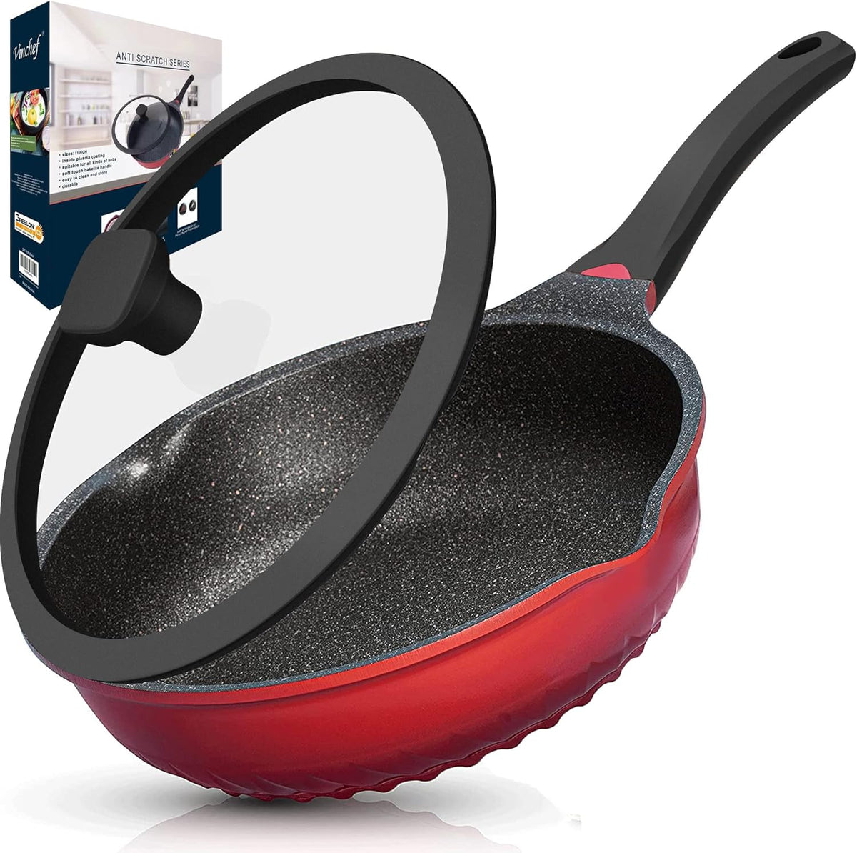 11In Nonstick Aluminum Deep Skillet with Lid S113