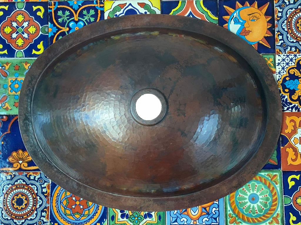 19 x 14 Oval Copper Bathroom Sink Hand Hammered Dual Mount D3654