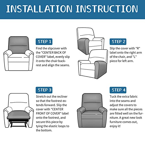 4-Pieces Non Slip Recliner Slipcovers with Storage Pockets G899