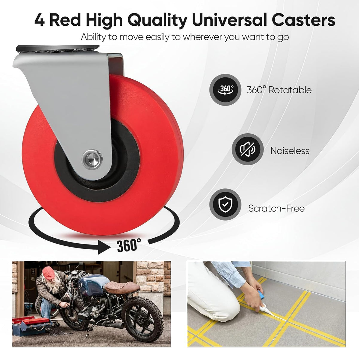 Black/Red Heavy Duty Garage Roller Seat with Tool Tray, 250 LBS Capacity V298