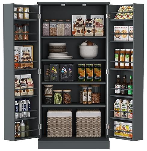 White 4 Door Tall Kitchen Pantry Cabinet with Drawer and Adjustable Shelf M497133
