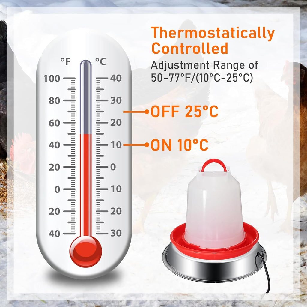 12 Inch 5 Gallons Poultry Drinker Heater Base with Thermostat and Power Cord Y353859