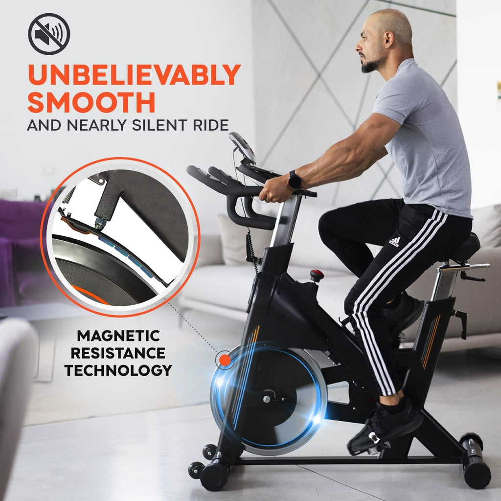 Heavy-Duty 115 LB Magnetic Resistance Exercise Bike with 2X1 lb Dumbbells F84396