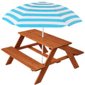 Kids Wooden Picnic Table with Adjustable Umbrella and Built-In Seats E4429