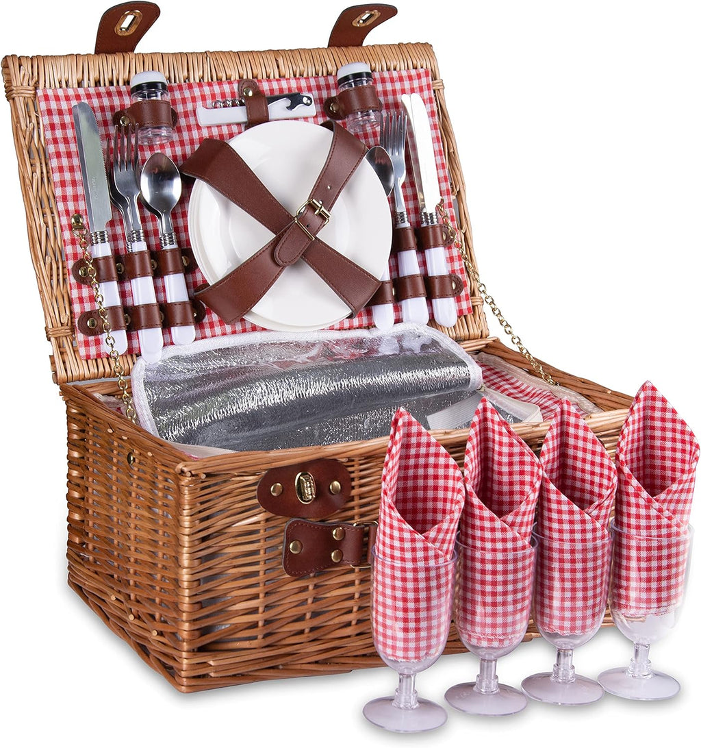 Picnic Basket for 2 with Insulated Liner, Grey Stripes S29157