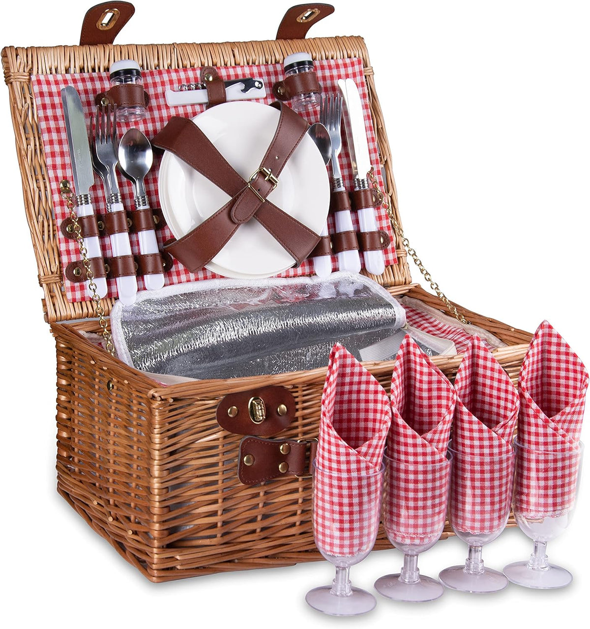 Picnic Basket for 2 with Insulated Liner, Grey Stripes S29157