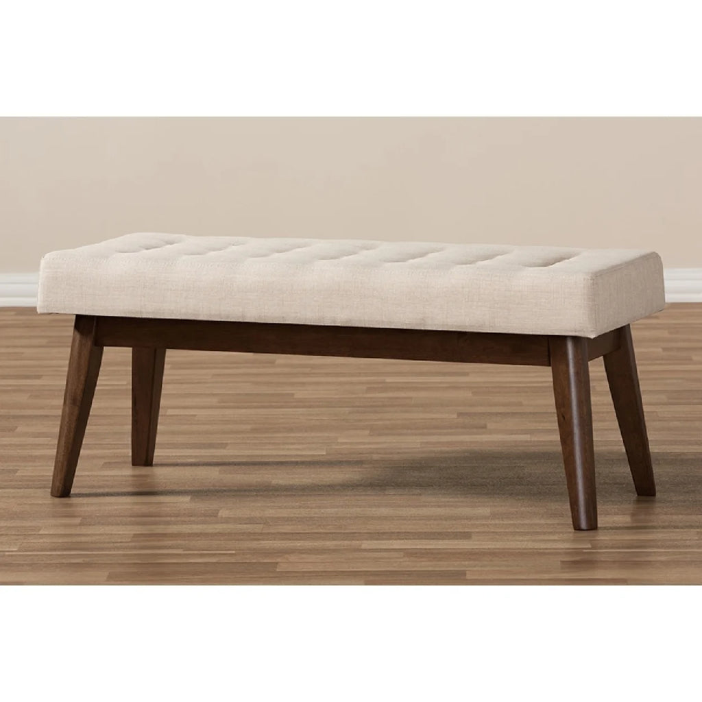 Walnut Wood Light Beige Fabric Bench I61984