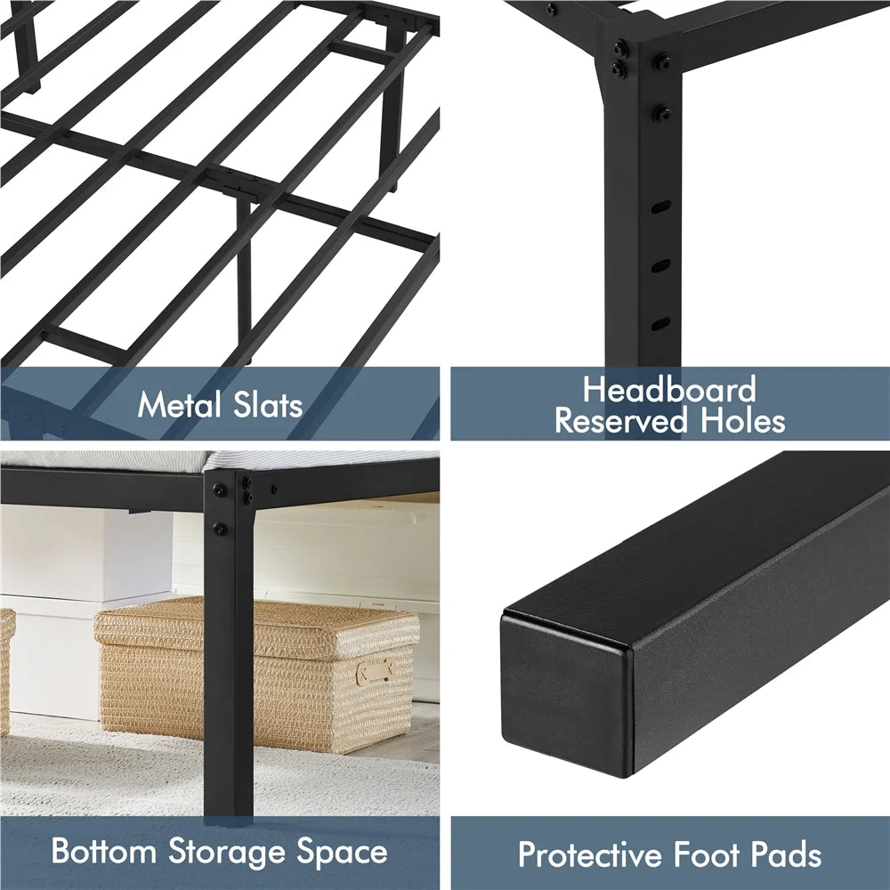 Queen Metal Platform Bed Frame with Steel Slat Support O9078