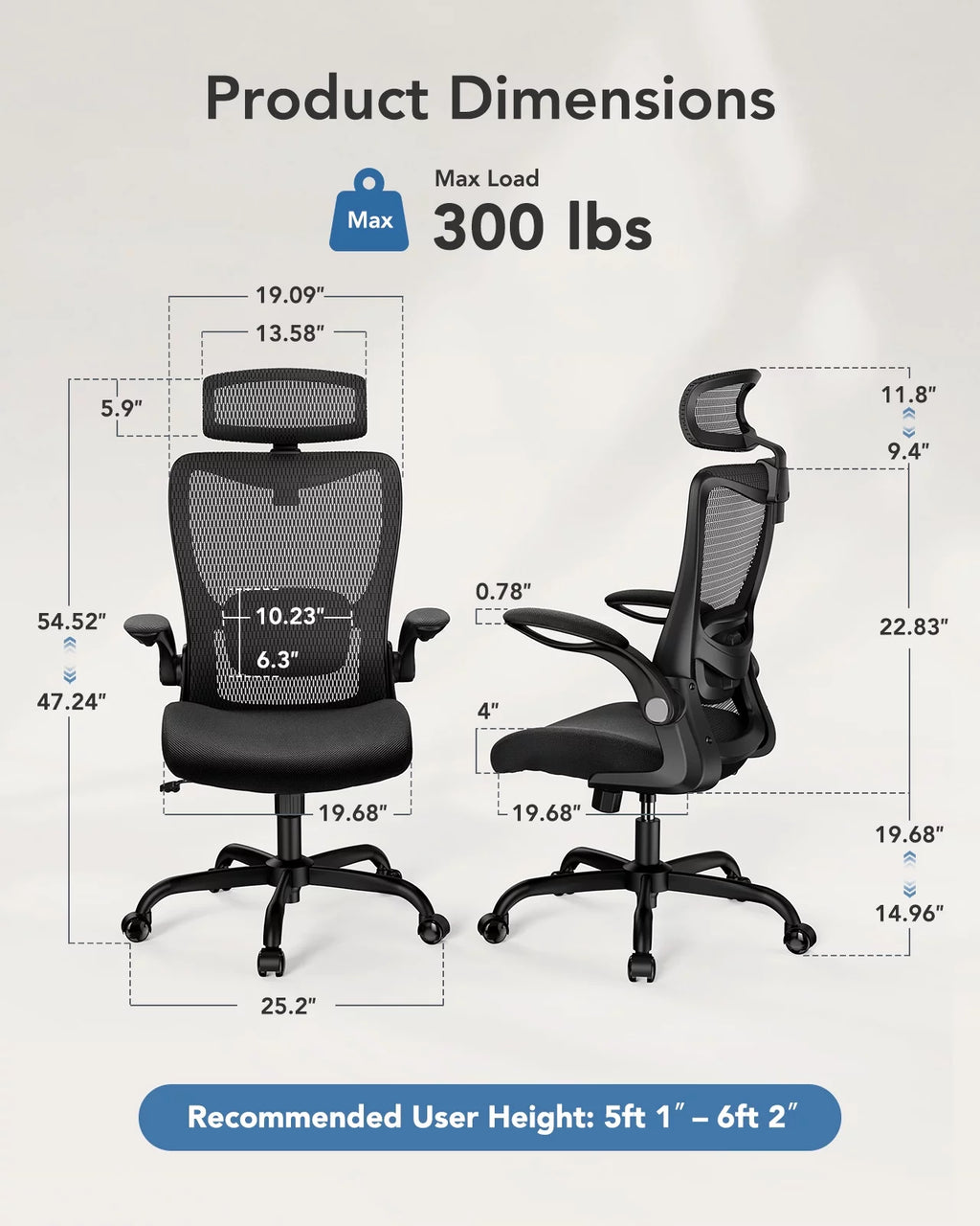 High Back Mesh Ergonomic Office Chair with Lumbar Support & Headrest N39066