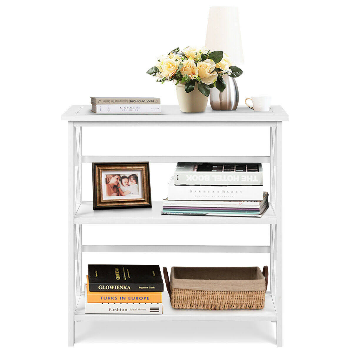 3-Tier White Wooden Open Shelf Bookcase P6555
