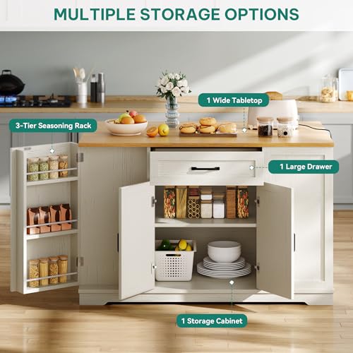 50" Rolling Kitchen Island with Drop Leaf O9569