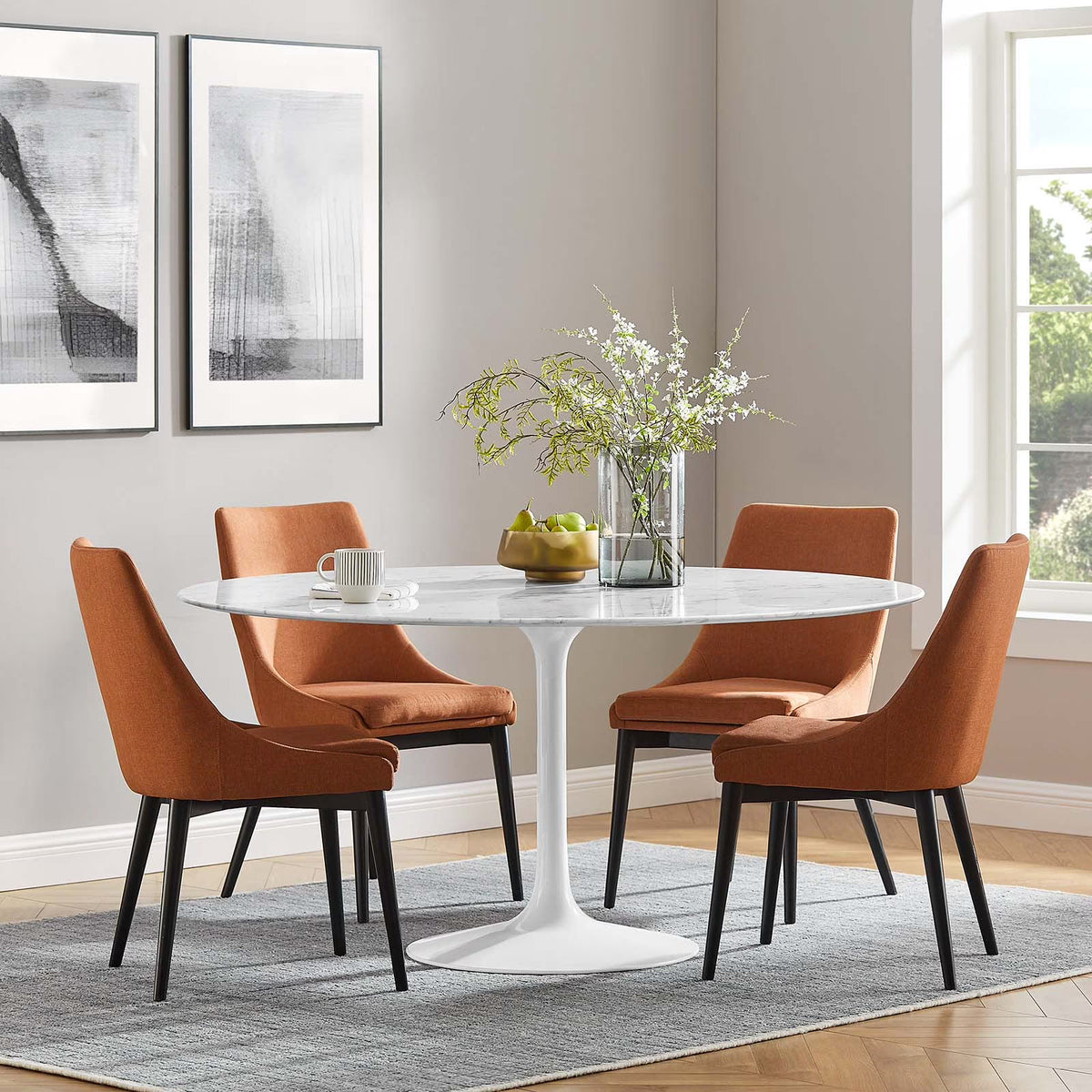 White Round Artificial Marble Dining Table B6867