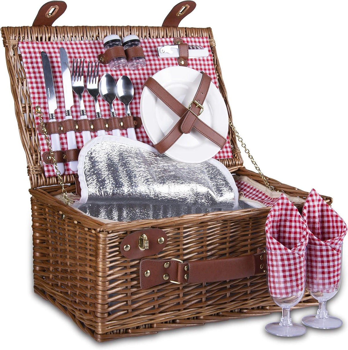 Picnic Basket for 2 with Insulated Liner, Grey Stripes S29157