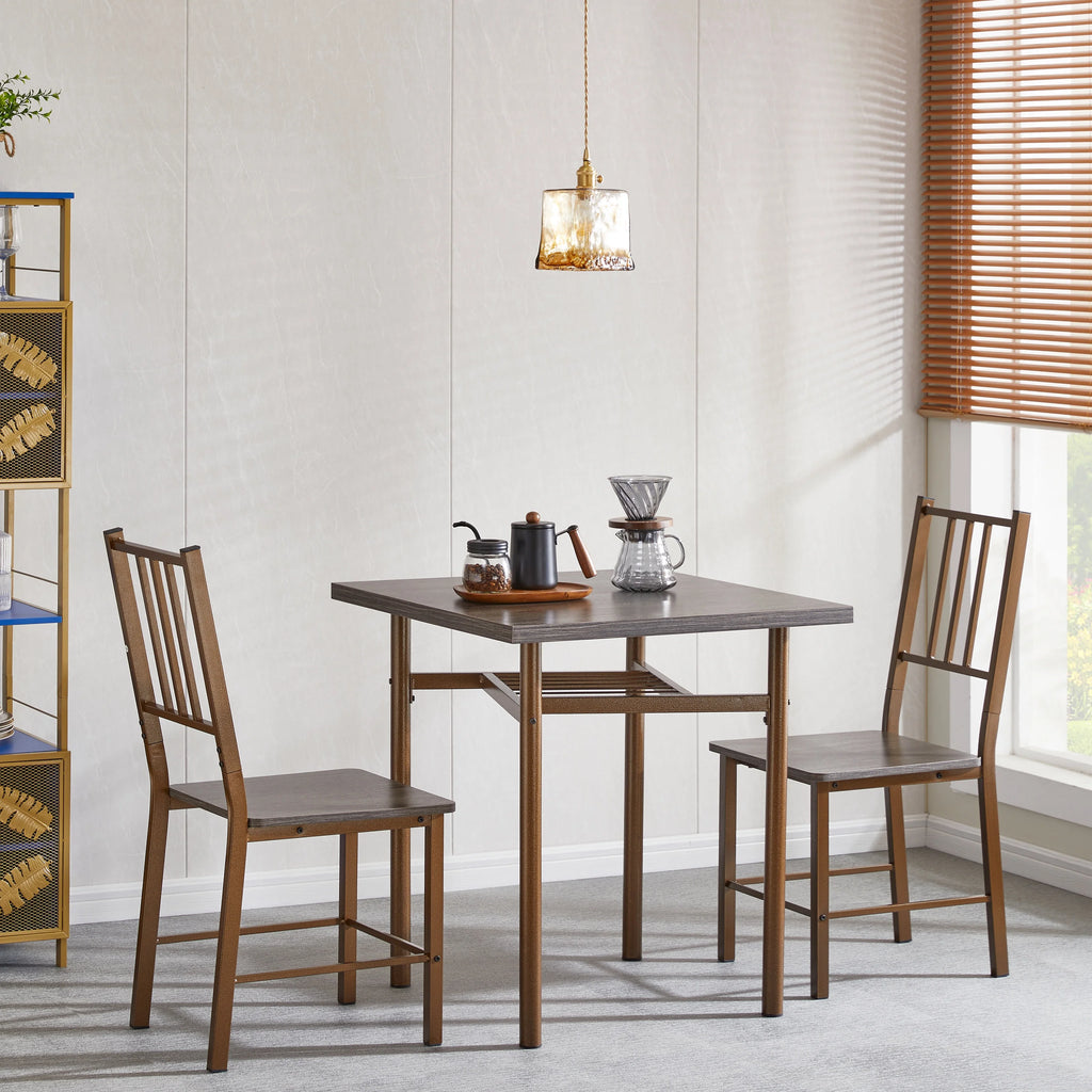 Metal and Wood Square Dining Set for 2 C4193