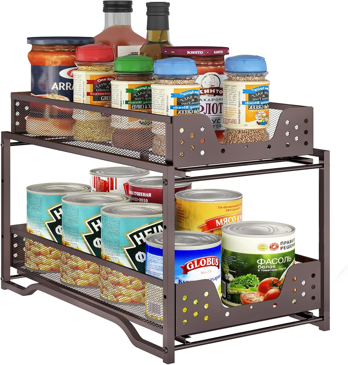 2-Tier Stackable Under Sink Cabinet Organizer with Sliding Storage Drawer, Bronze S3700