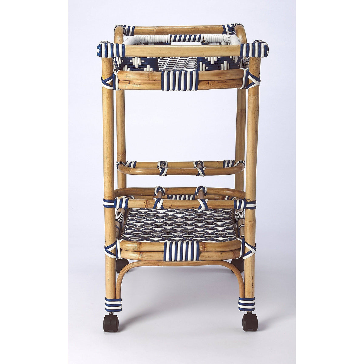 Blue & White Rattan Bar Cart U1262