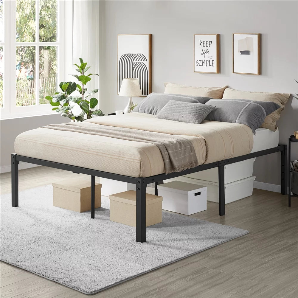 Queen Metal Platform Bed Frame with Steel Slat Support O9078