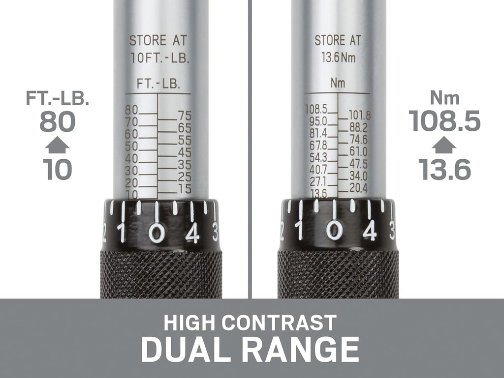 3/8 Inch Drive Click Torque Wrench (10-80 ft.-lb.) Pack of 2 V4180