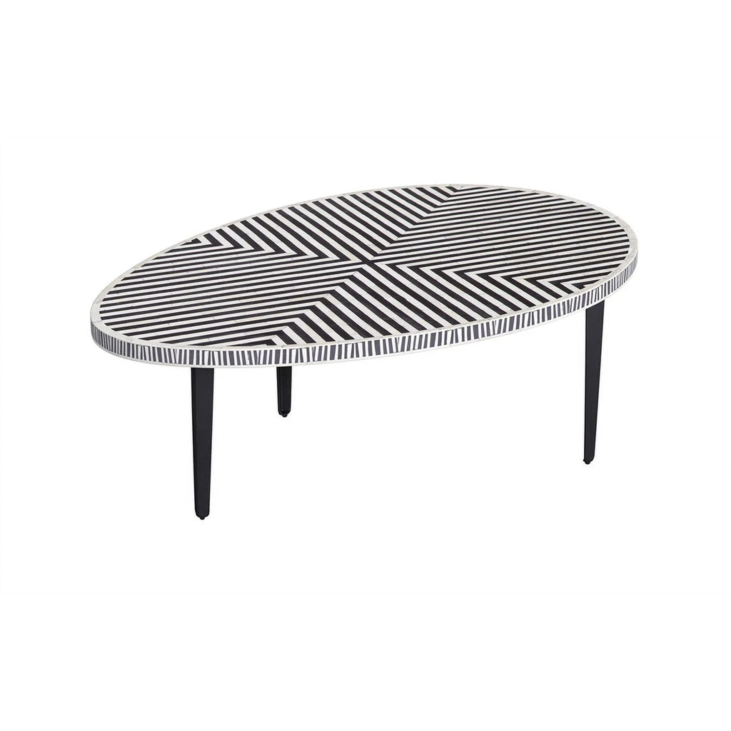 Round Cocktail Table in Black Iron Resin and Bone J976