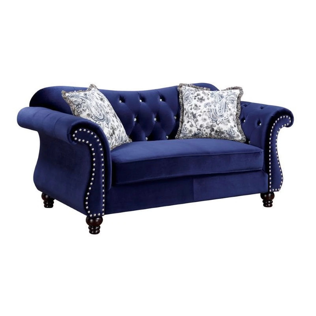 Blue Tufted Fabric 2-Piece Sofa Set T868435