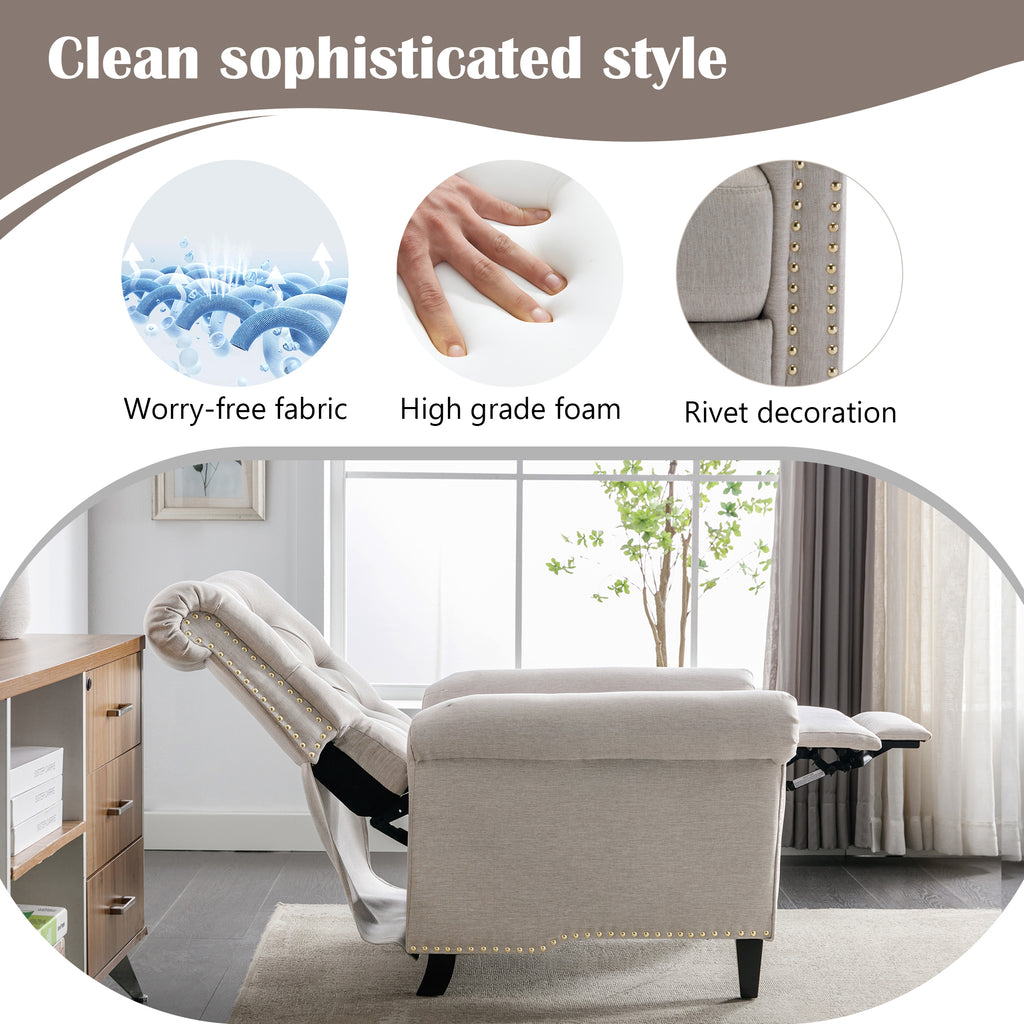 Tan Linen Tufted Recliner Single Sofa W501